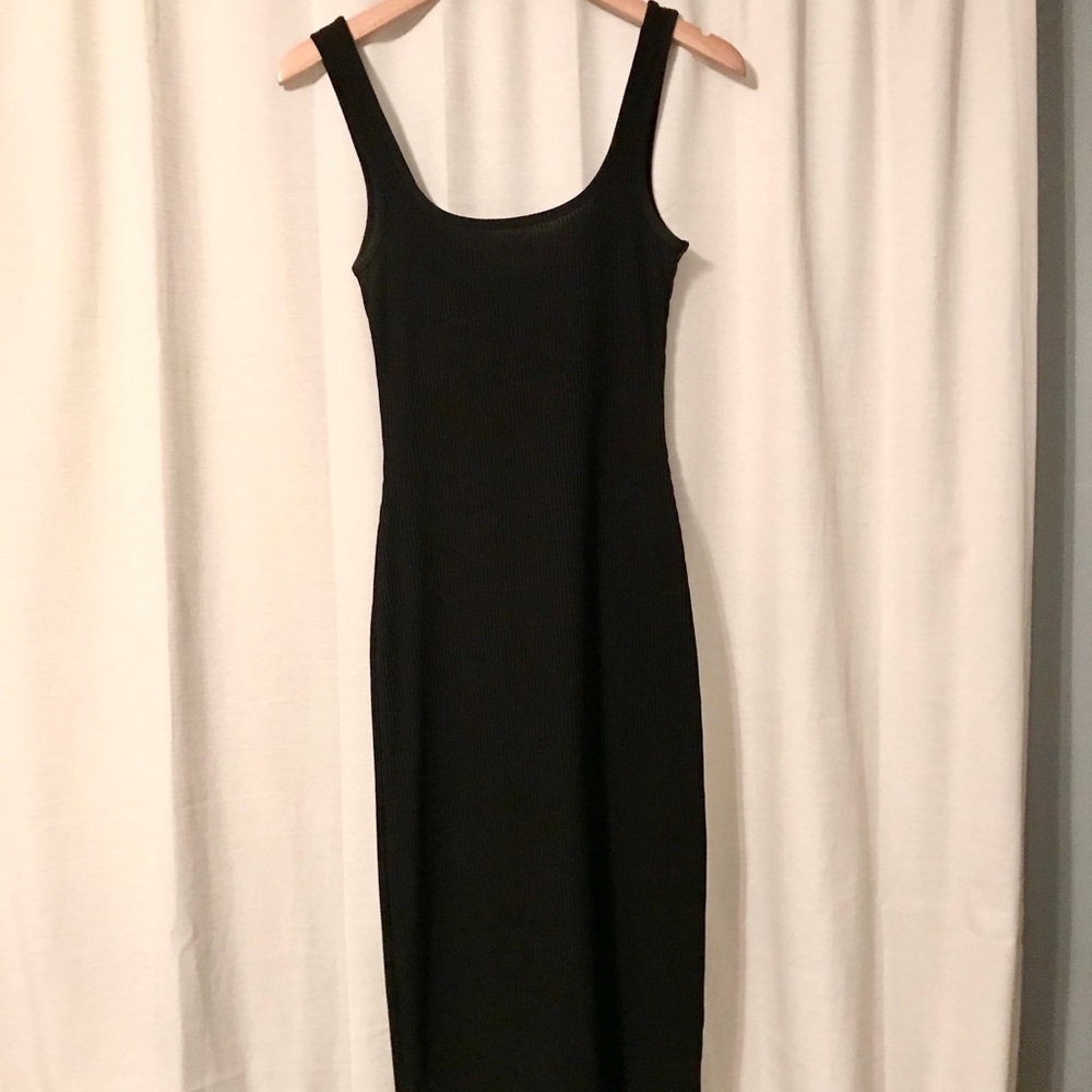 TOPSHOP ribbed black midi bodycon dress
